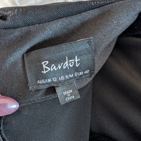 Bardot Black Mesh & Wrap Bodycon Dress Halter-Inspired Bodice Ruched Size 8/M - Picture 4 of 13